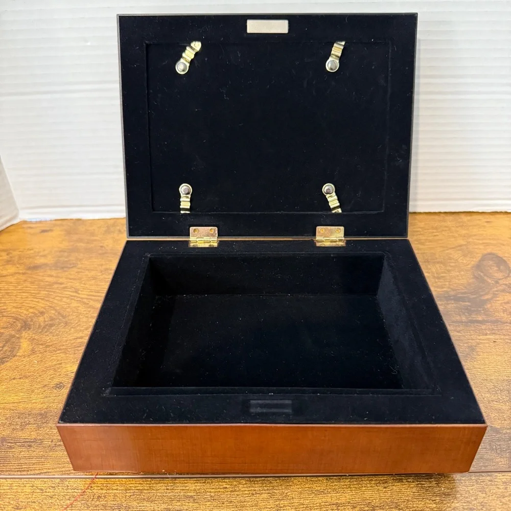 VTG Jewelry Box Photo Frame Brown Faux Wood Velvet Lined Grannycore Cottage Boho